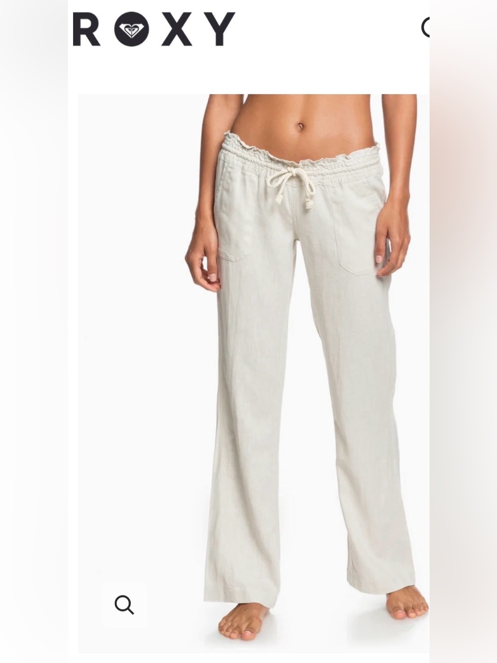 Roxy Women's Cream Wide Leg Drawstring Linen Pants